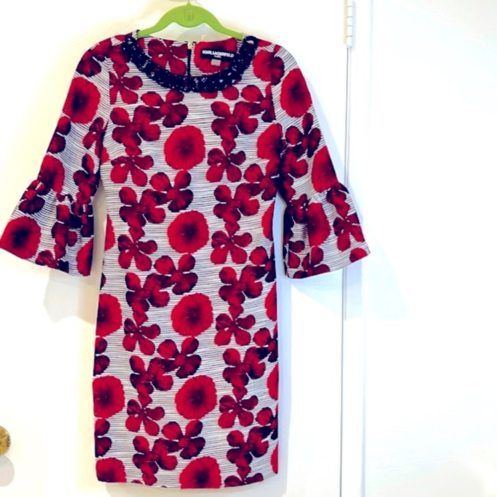 Karl Lagerfeld Paris Long Sleeve Floral Dress. Valentines Day dress